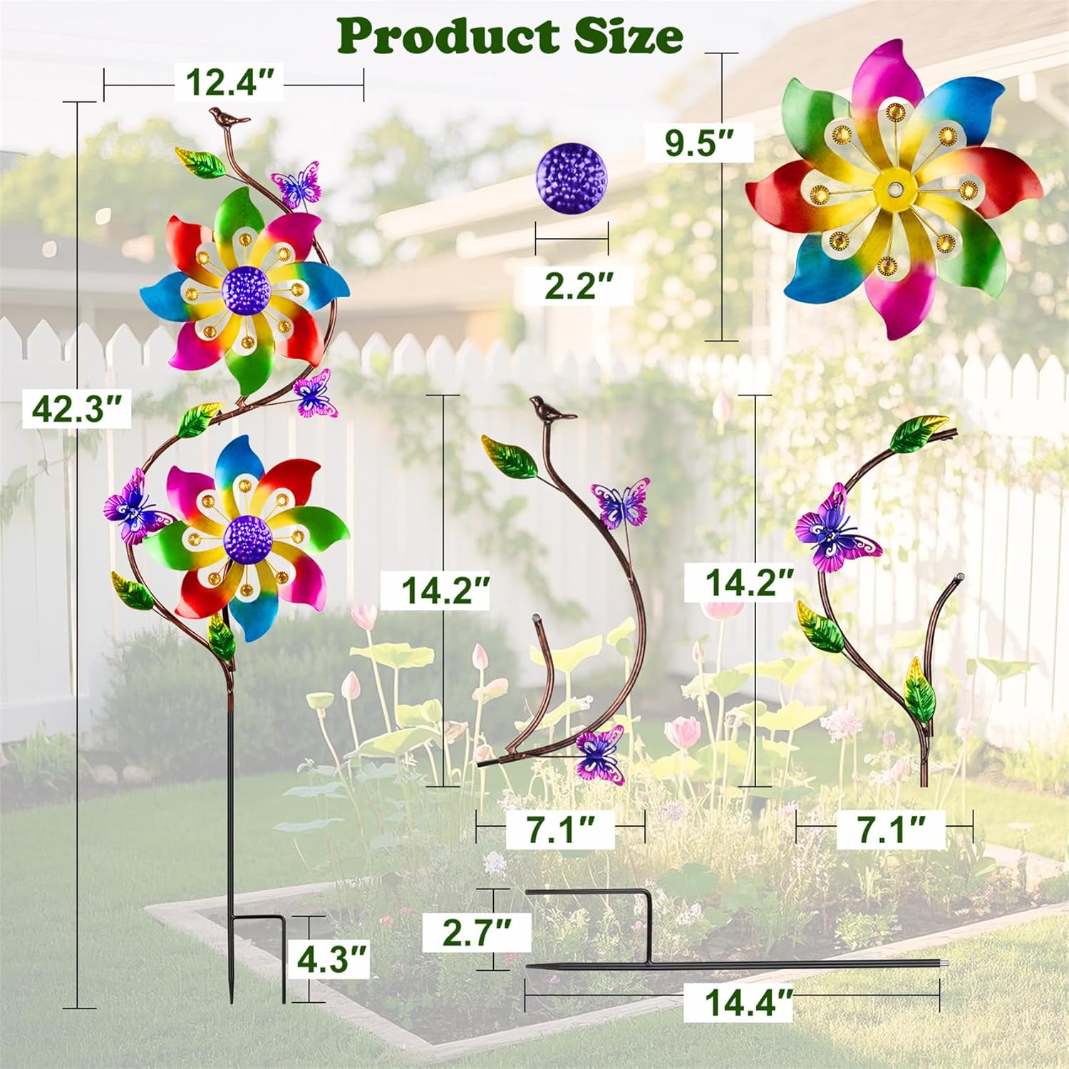 pearlstar Flower Wind Spinners Outdoor Metal Wind Sculpture Windmill Flower Pinwheel for Yard Lawn Patio Garden Decor
