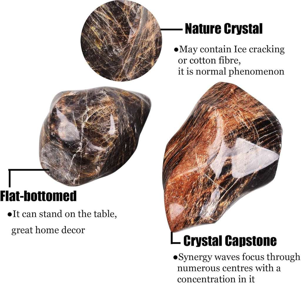 AMOYSTONE Black Moonstone Flame Shaped Towers Large Healing Crystal Stone Home Decor 1.5-2.2LBS