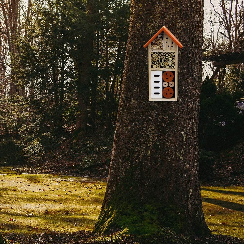 Lulu Home Wooden Insect House, Hanging Insect Hotel for Bee, Butterfly, Ladybirds, Beneficial Insect Habitat, Bug Hotel Garden, 10.4 X 3.4 X 5.4 Inch