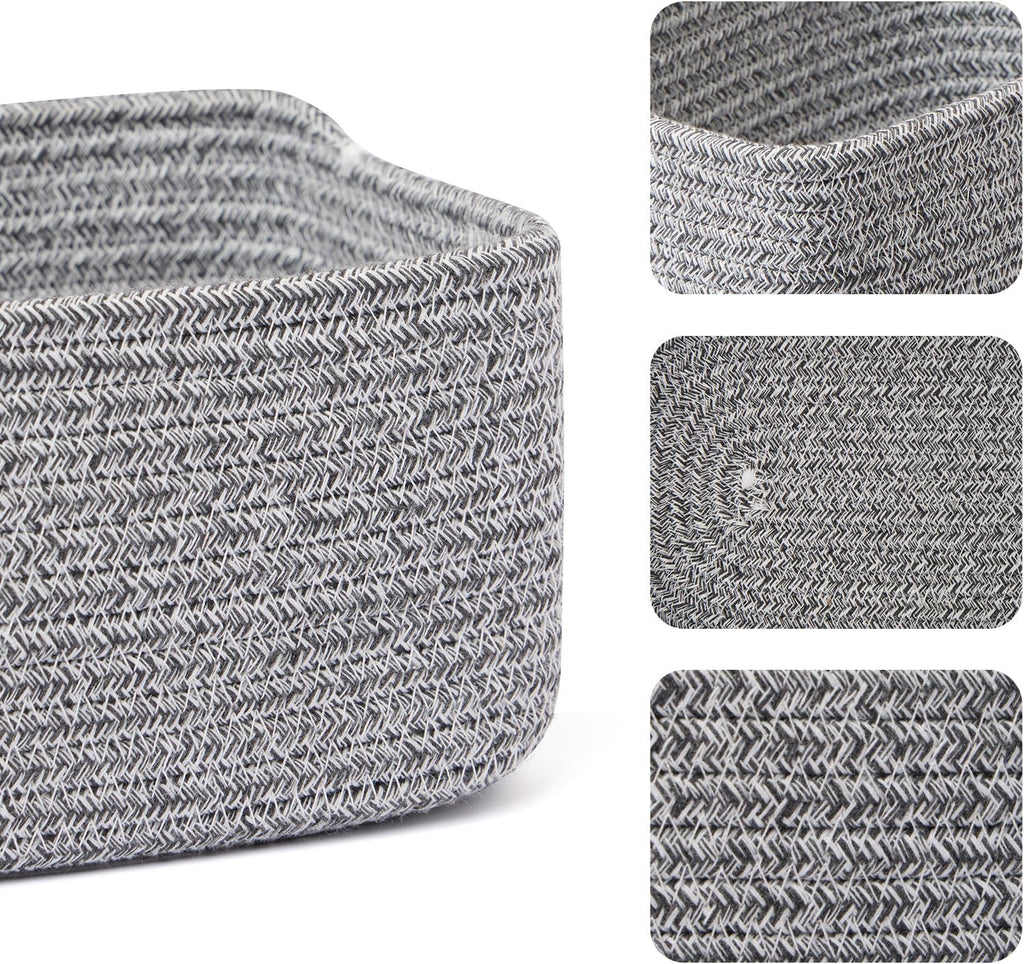 Small Storage Baskets for Organizing | Closet Organizer Bins | Shelf Toy Basket | Woven Rope Baskets | Cube Decorative Box | Shallow Basket | 11.5x7.5x4.7” | 3 Packs Mixed Grey
