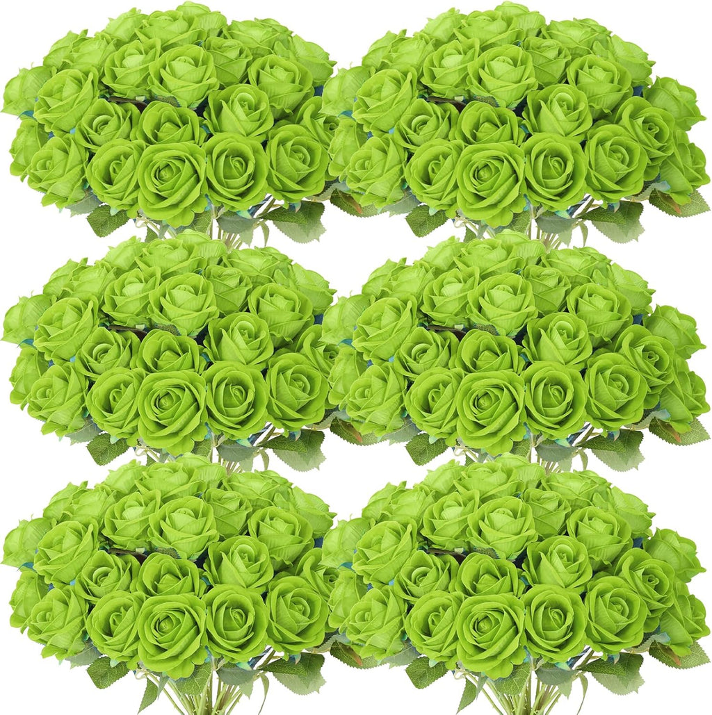 102 PCS Fake Roses Artificial Flowers Bulk, Green Roses Bridal Bouquet Silk Faux Rose with Stems for Wedding Flowers Decoration, Valentine's Day, Bridal Bouquet, Anniversary,Home Decor (102PCS, Green)
