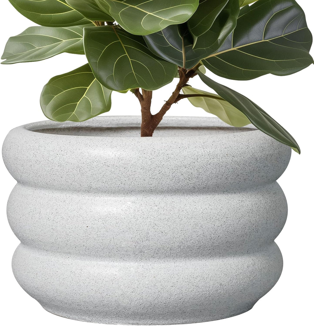 SQOWL Ceramic Planter Pot 13.5 Inch - Plant Pot Indoor with Drainage Hole Large Flower Pot Outdoor Modern Planter House Plant Pot for Office Front Door Porch Decor White