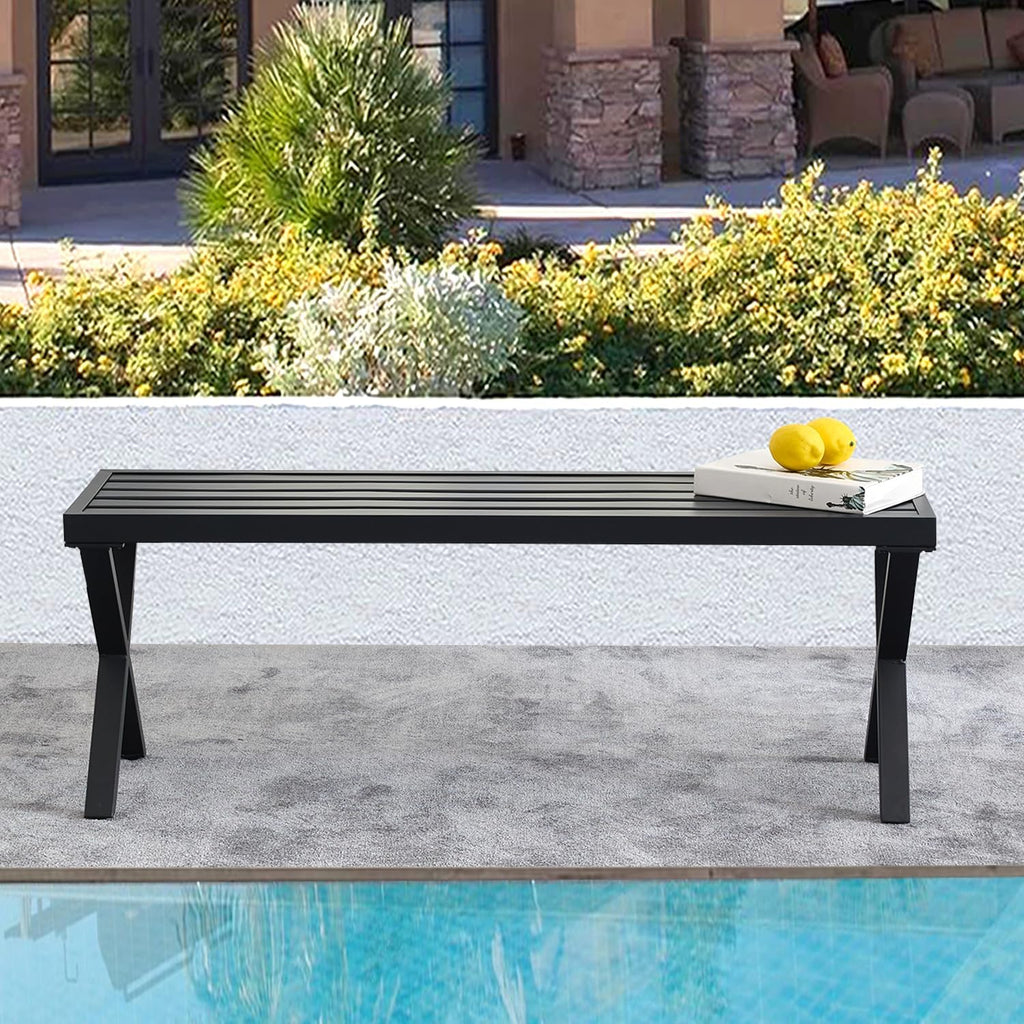 Black Outdoor Bench, 46" Outdoor Metal Backless Bench for Outdoor, Patio Garden Bench, All Weather Outdoor Bench with cors for Garden, Backyard, Porch, Black