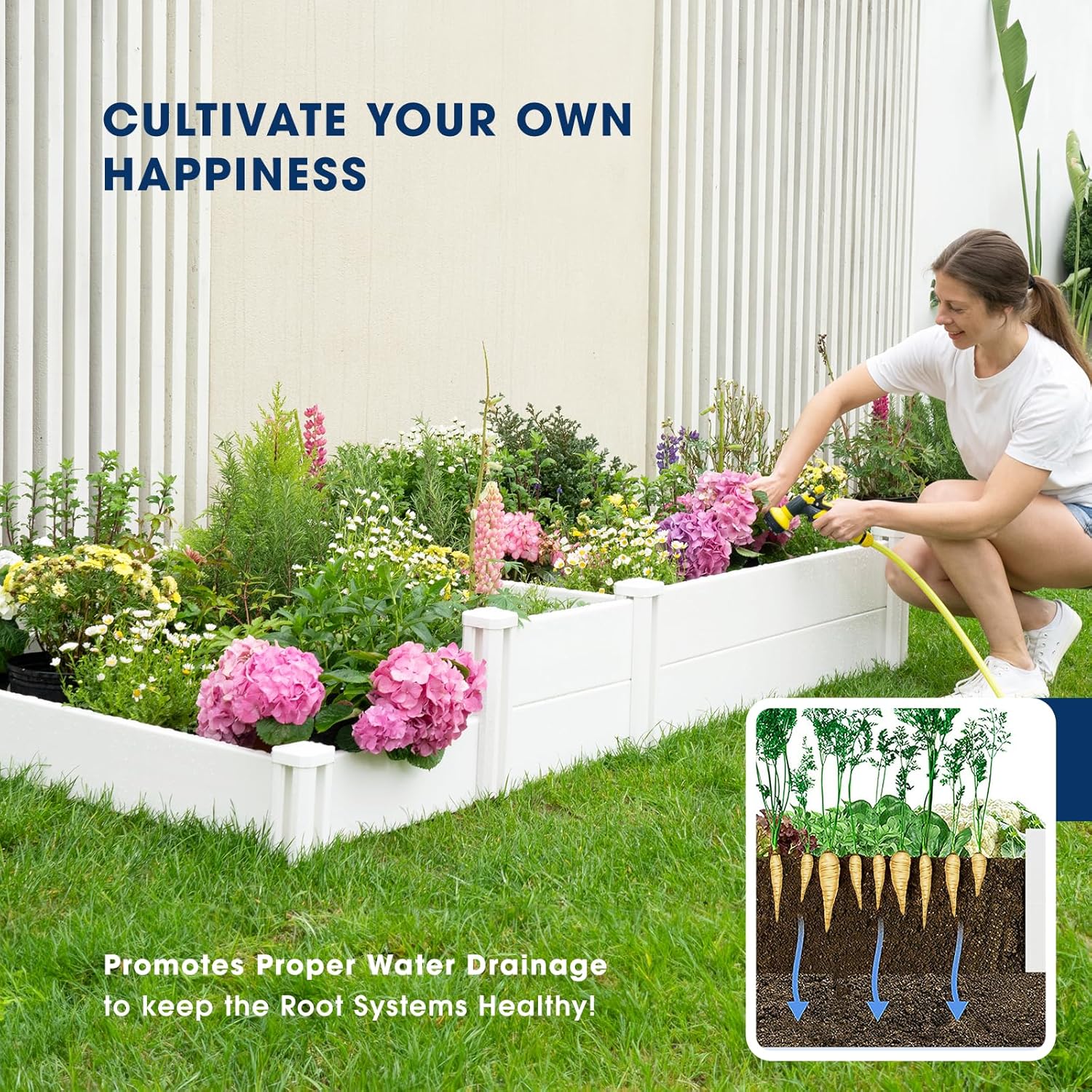 PASAMIC 8x4x1ft Vinyl Raised Garden Bed, Rust-Proof Raised Plant Box for Gardening, Durable Outdoor Planter Box with Open Bottom, DIY Above Ground Vinyl Garden Beds for Fruit, Vegetables, Herbs