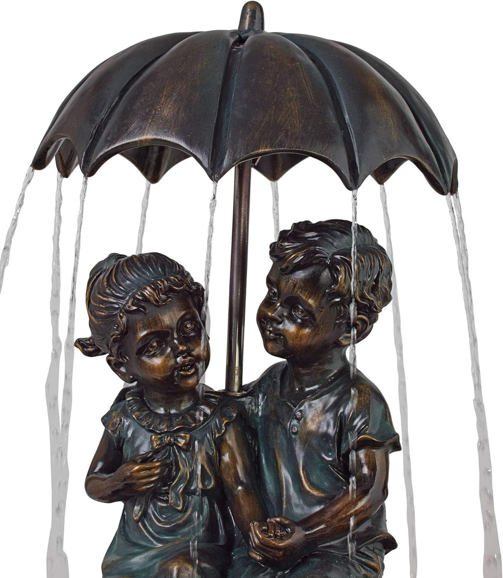 Boy and Girl Under Umbrella 40" High Large Rustic Indoor Outdoor Decor Bronze Floor Fountain Standing Waterfall Basin Water Feature for Outside Garden Patio Yard Backyard Porch Deck - John Timberland