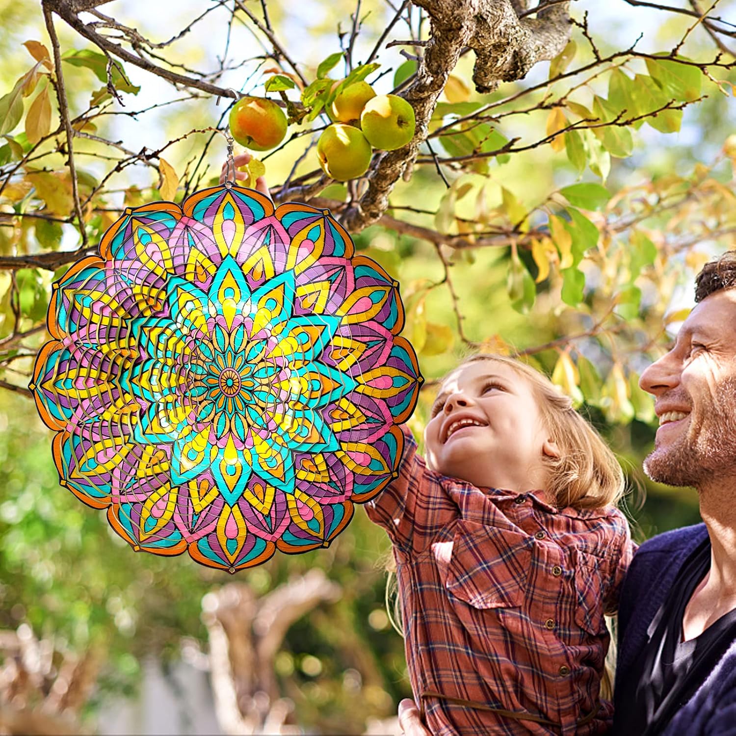 Mandala Wind Spinner - Purple Tulip Design | 12 Inch Stainless Steel Hanging Wind Sculpture & Catcher, 3D Kinetic Yard Art Garden Decor for Indoor & Outdoor | Meaningful Gift Idea