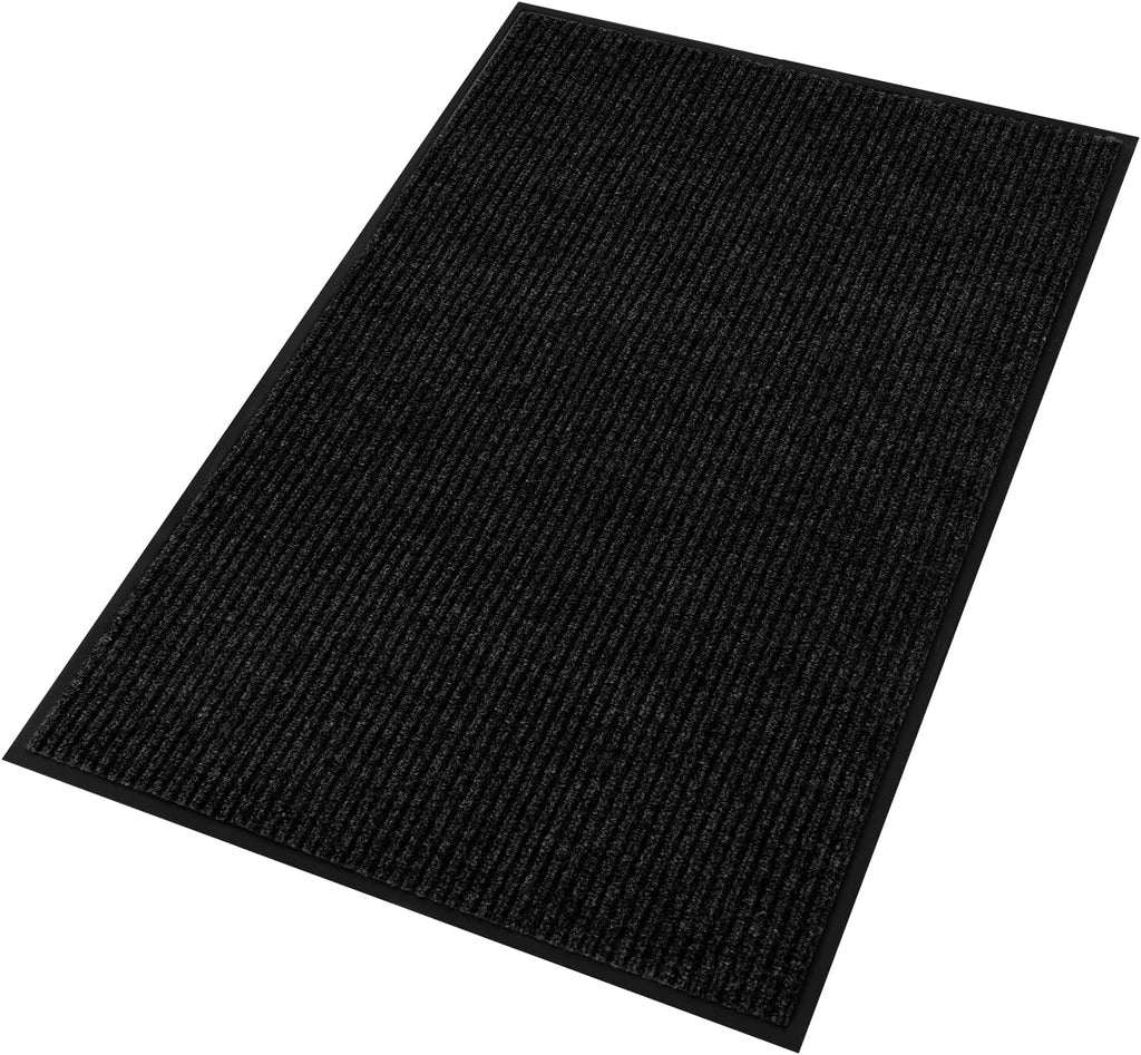 fani Heavy Duty Large Outdoor Indoor Entrance Black Doormat Waterproof Low Profile Entrance Rug Front Door Mat Patio Anti-Skid Rubber Back, 48x72 inch (Black)