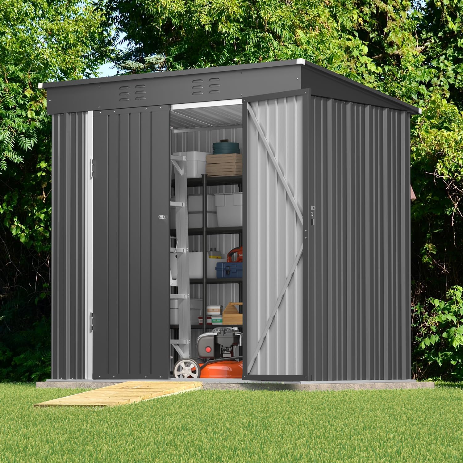 Gizoon 6' x 4' Outdoor Storage Shed with Double Lockable Doors, Anti-Corrosion Metal Garden Shed, Waterproof Shed Outdoor Storage Clearance for Backyard Patio Lawn-Dark Gray