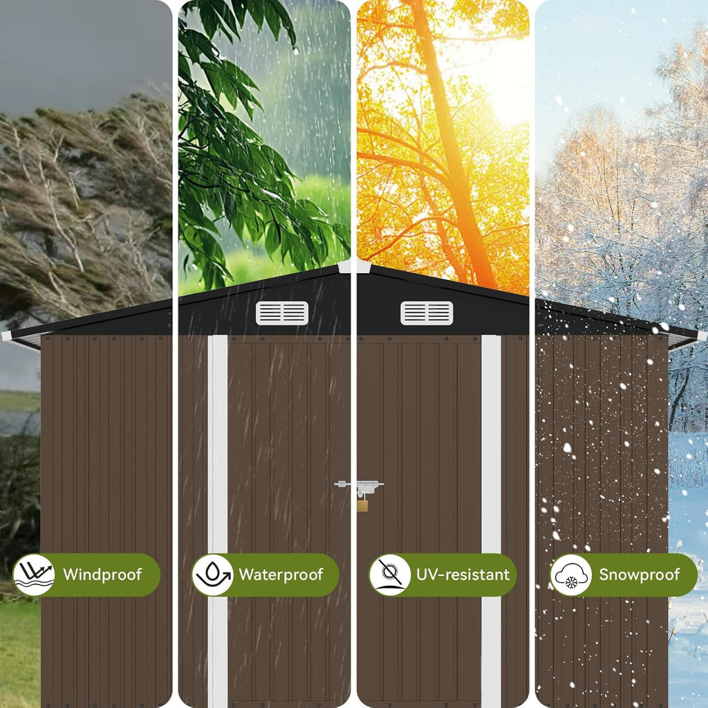 COMHOMA Shed Outdoor Storage Shed Metal,Lockable Doors Tool Sheds with Sloping Roof,Steel Garden Shed with Air Vent for Backyard,Patio,Lawn,Poolside (Brown, 10'*12')