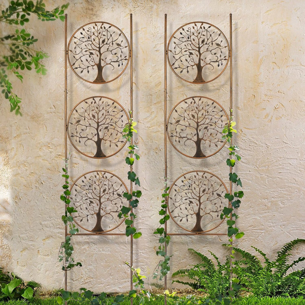 Set of 2 Tree in Life Metal Garden Trellis for Climbing Plants, Decorative Vegetables Flowers Vine Trellis for Outdoor Patio 55'' H x 12.4'' W