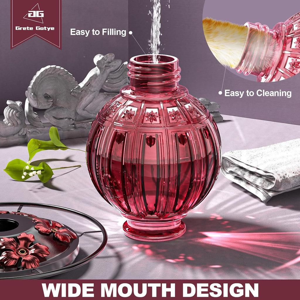 2 Pack Glass Hummingbird Feeder for Outdoors Hanging, Bird Nectar Feeder with Perch & 5 Flower Feeding Ports, 26 Oz Leak Proof for Outside Garden Decor Backyard, Gifts for Women Mom, Red