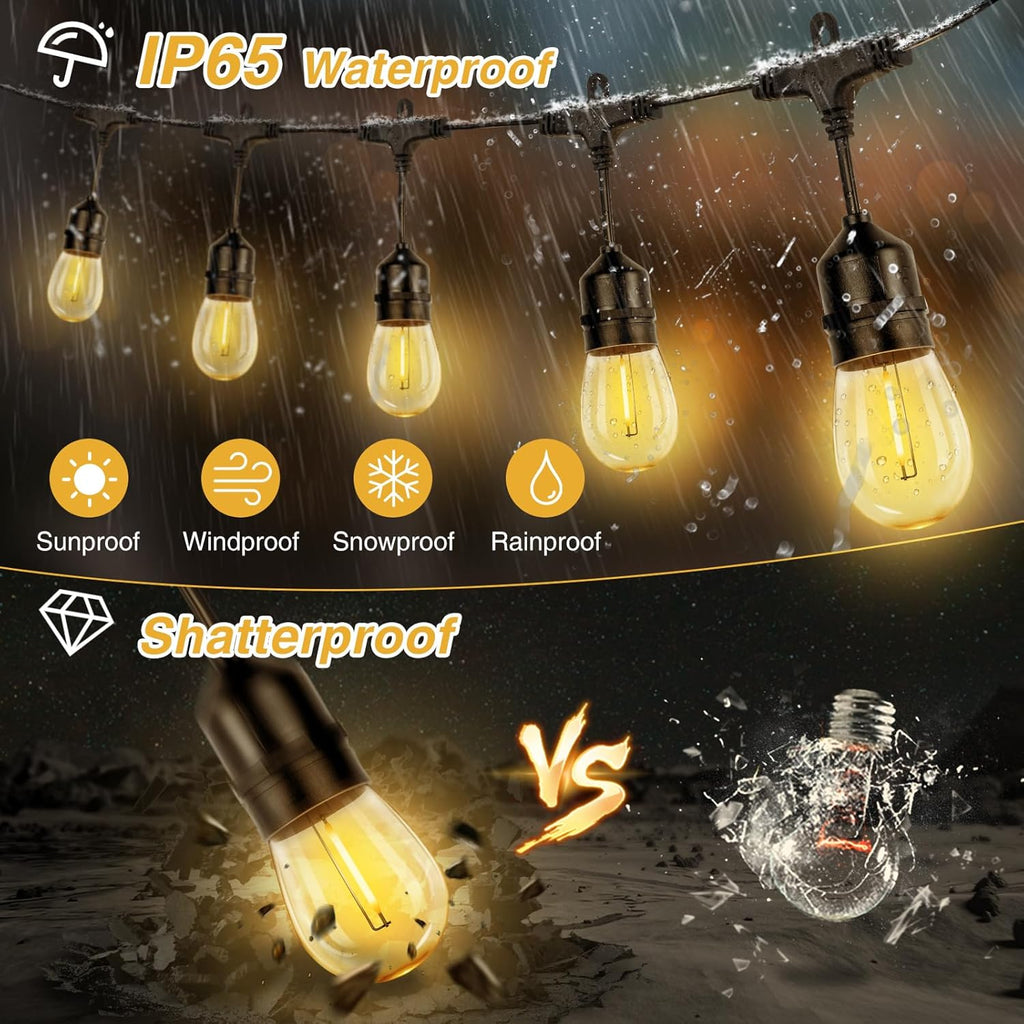 ZJOJO Solar String Lights Outdoor Waterproof 120FT,Solars Light Outdoor with 30 Shatterproof Bulbs IP65, Patio Lights SolarPowered &USB Port, LED String SolarLights for Outside Decor