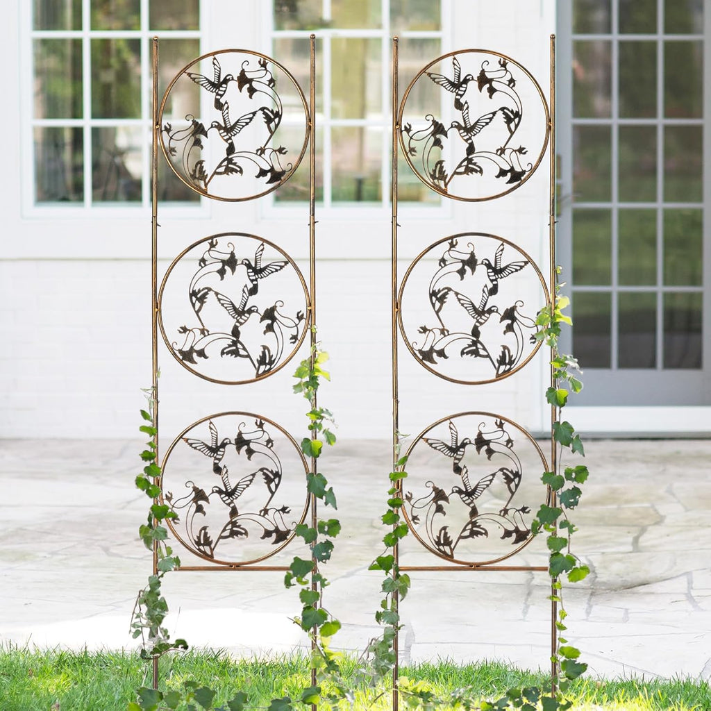 SUNNYPARK Set of 2 Hummingbird Metal Garden Trellis for Climbing Plants, Decorative Vegetables Flowers Vine Trellis for Outdoor Patio 55'' H x 12.4'' W