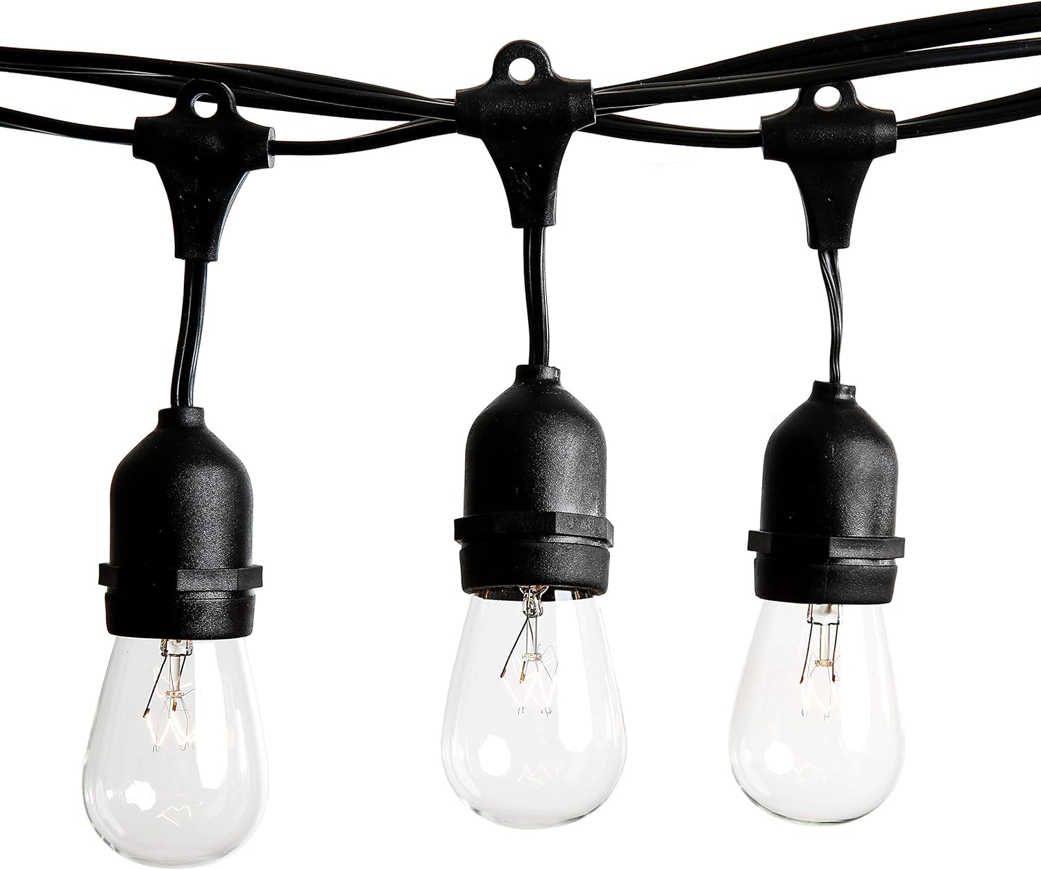 100 Foot Commercial Outdoor String Lights with 50 Suspended Sockets and S14 11 Watt Bulbs (+ 2 Free Spares) - E26 Vintage String Lights for Patio, Yard, Deck, Cafe, Bistro and More