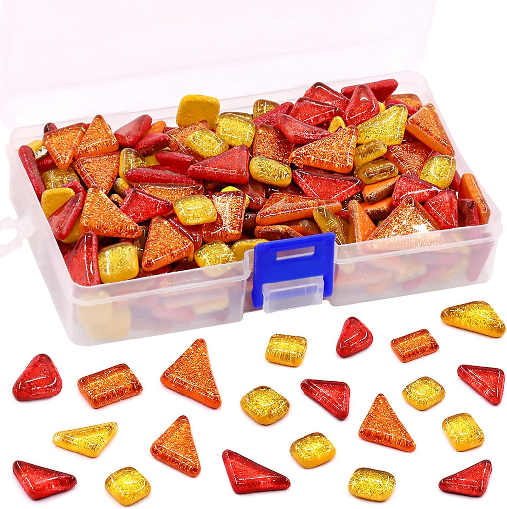 Swpeet 1 Pound Mixed Colors Shine Crystal Series Mosaic Tiles Assortment Kit, Square and Triangle Genuine Mosaic Tiles Glitter Crystal Mosaic Perfect for Home Decoration Crafts - Mosaic Tiles I