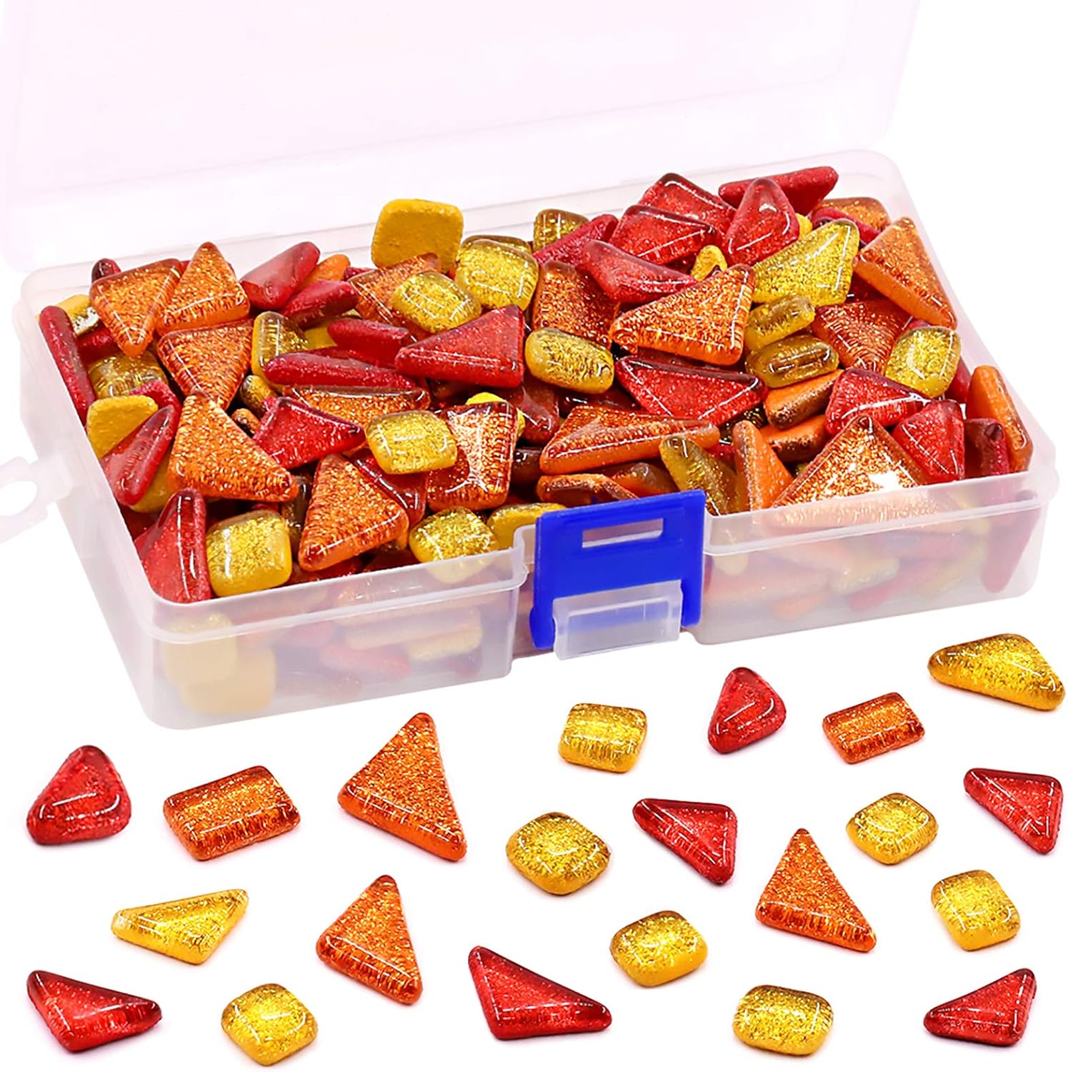 Swpeet 1 Pound Mixed Colors Shine Crystal Series Mosaic Tiles Assortment Kit, Square and Triangle Genuine Mosaic Tiles Glitter Crystal Mosaic Perfect for Home Decoration Crafts - Mosaic Tiles I