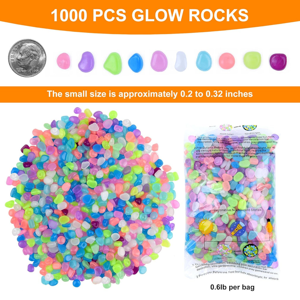Oubest Glow in The Dark Rocks for Outdoor Landscaping, Decorative Garden Pebbles, Luminous Stones for Vases, Pathway, Walkway, Yard, Patio Decor, Glowing Gravel for Fountain, Driveway, 1000PCS, White