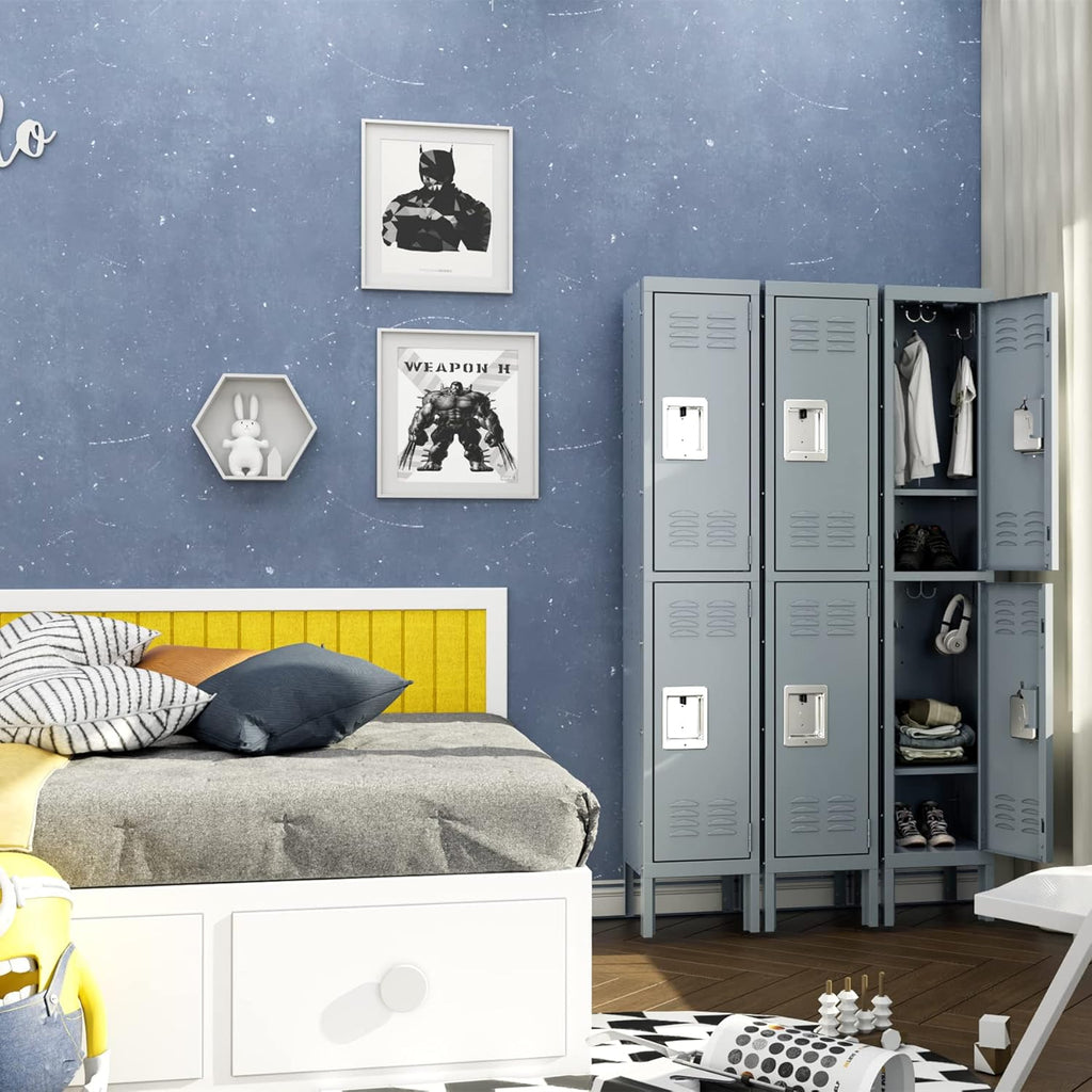 Yizosh Metal Lockers for Employees with Lock, Employees Locker Storage Cabinet with 1 Doors, Tall Steel Storage Locker for Gym, School, Office (Gray, 2 Door)