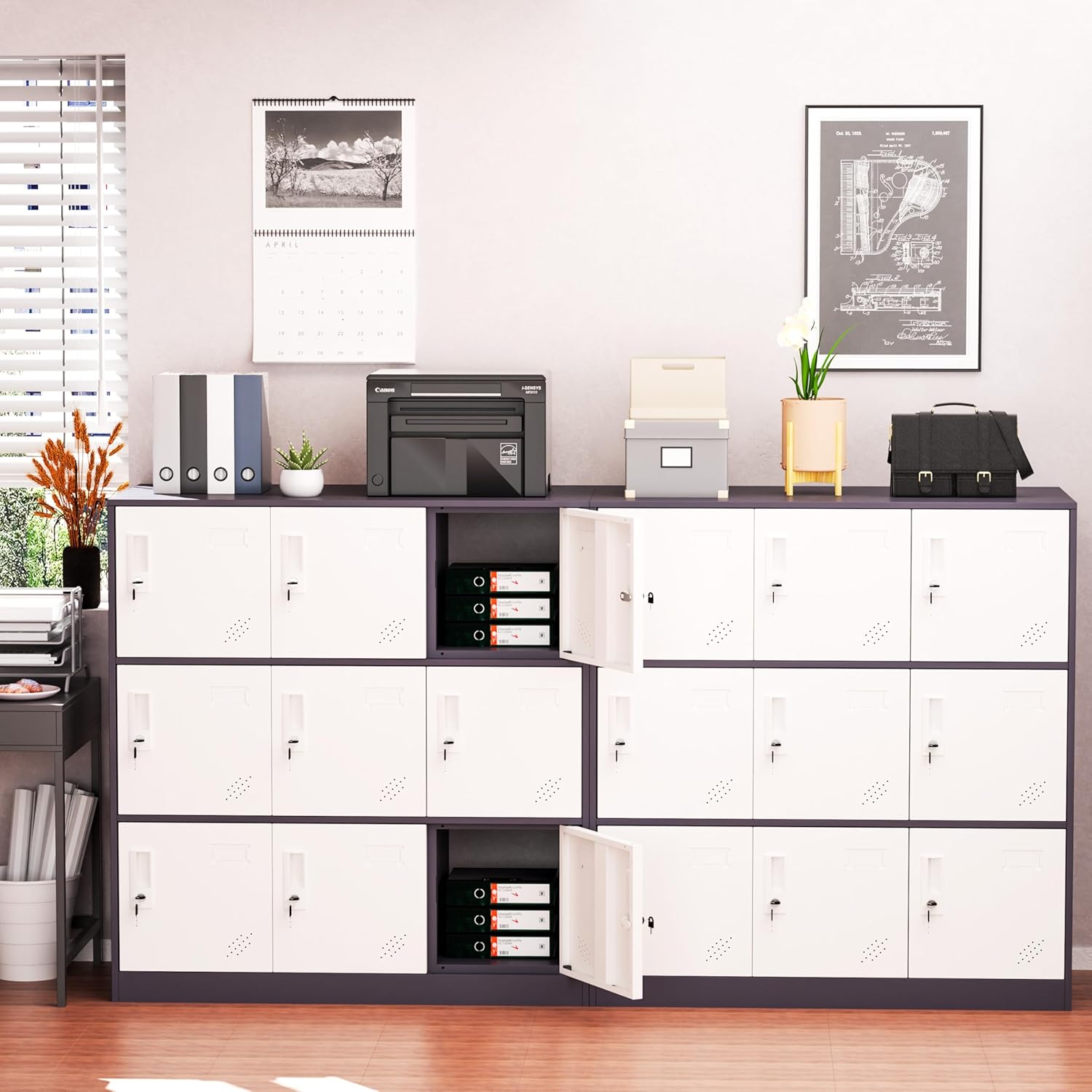 9 Doors Metal Lockers for Employees, Steel Storage Locker with Lock and Card Slot,Lockable Office Metal Storage for School Office Gym Bedroom,Garage(Gray)