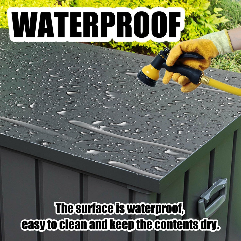 Domi Outdoor Deck Box 100 Gallon, Waterproof Lockable Steel Outdoor Storage Container with Resin Lid for Outside Cushions, Garden Tools and Pools Equipment (Gray)