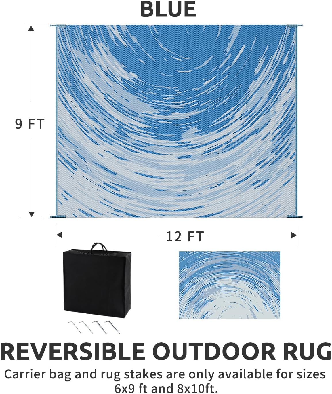 COCOER Modern Outdoor Rug 9x12 Reversible-Waterproof Outdoor Patio Rug-Quick Dry Outdoor Area Rugs Indoor Outdoor Rugs-Outside Rug Patio Decor for Porch Deck Balcony Backyard