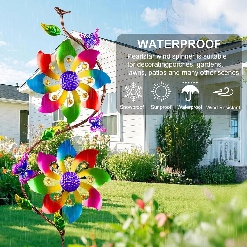 pearlstar Flower Wind Spinners Outdoor Metal Wind Sculpture Windmill Flower Pinwheel for Yard Lawn Patio Garden Decor