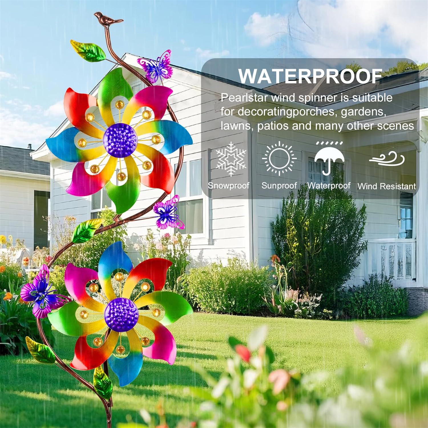 pearlstar Flower Wind Spinners Outdoor Metal Wind Sculpture Windmill Flower Pinwheel for Yard Lawn Patio Garden Decor