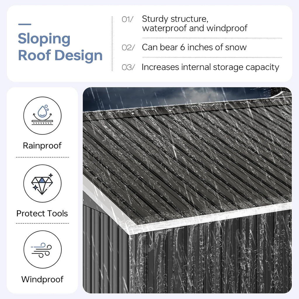 8x10 FT Outdoor Storage Shed, Utility Steel Tool Shed with Lockable Door and Air Vents, Galvanized Metal Shed for Garden Backyard Patio Lawn (8'x10', Black)