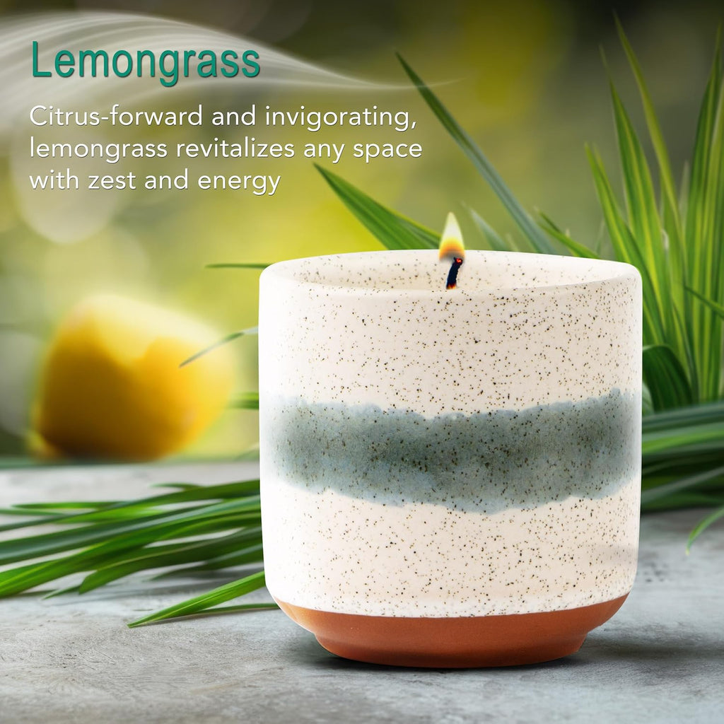 The Growing Candle, Lemongrass Scented, 8.5oz Ceramic Pot, Single Wick Aromatherapy Candles, 100% Soy for Women and Men, Edith