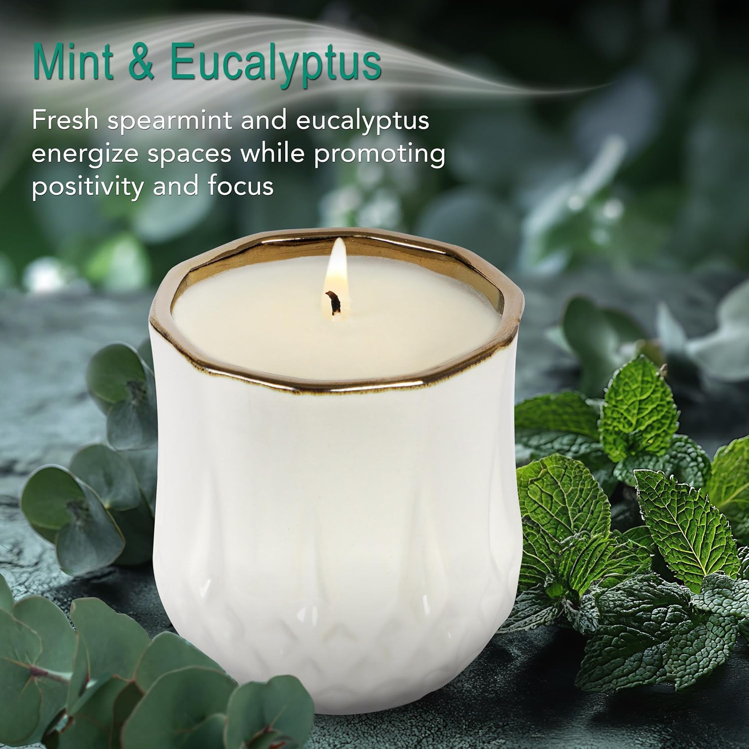 The Growing Candle, Mint & Eucalyptus Scented, 9oz Ceramic Pot, Aromatherapy Candles, 100% Soy, Astrid