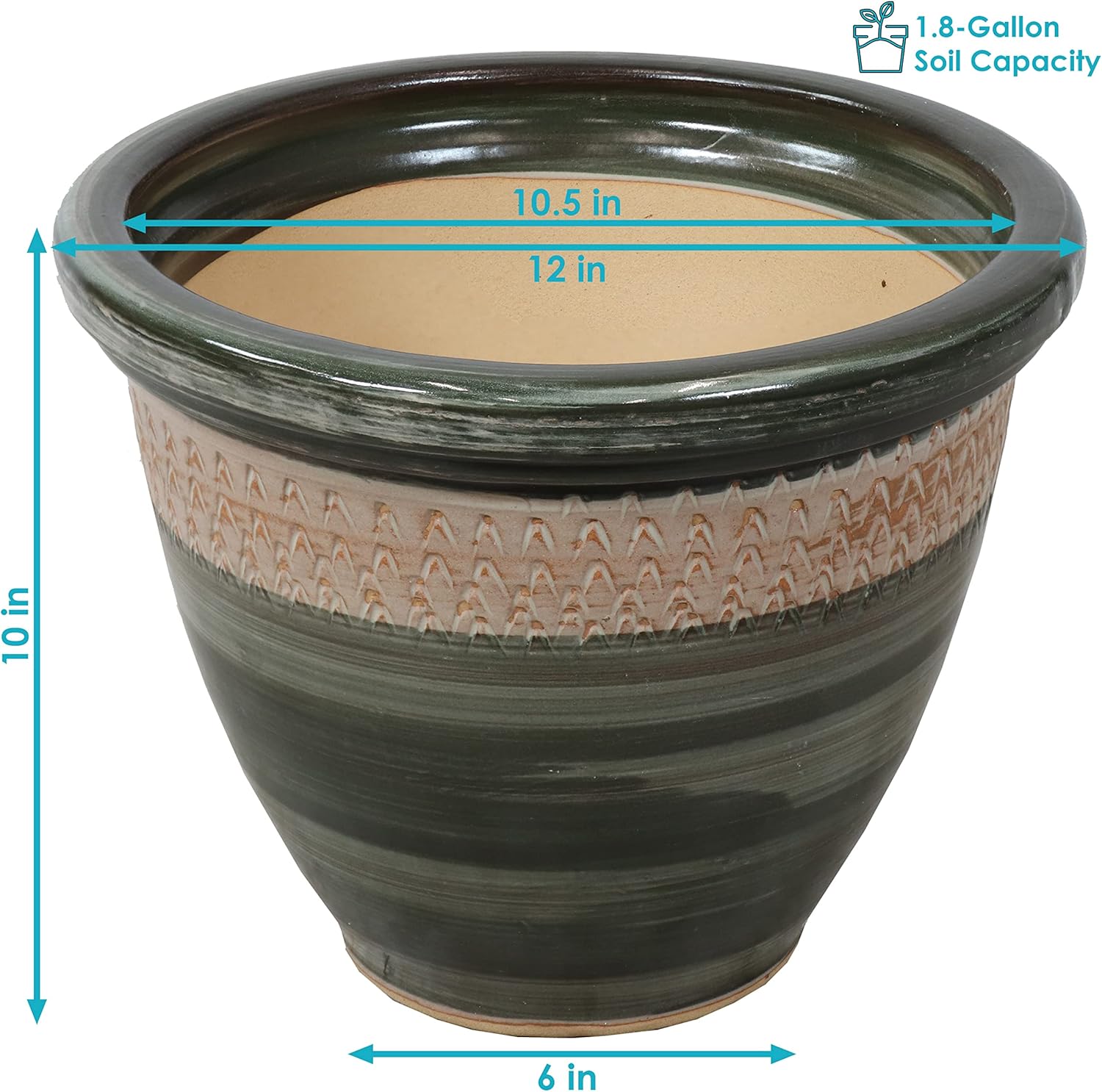 Sunnydaze Purlieu 12-Inch Outdoor/Indoor Ceramic Planters - Set of 2 -Tempest