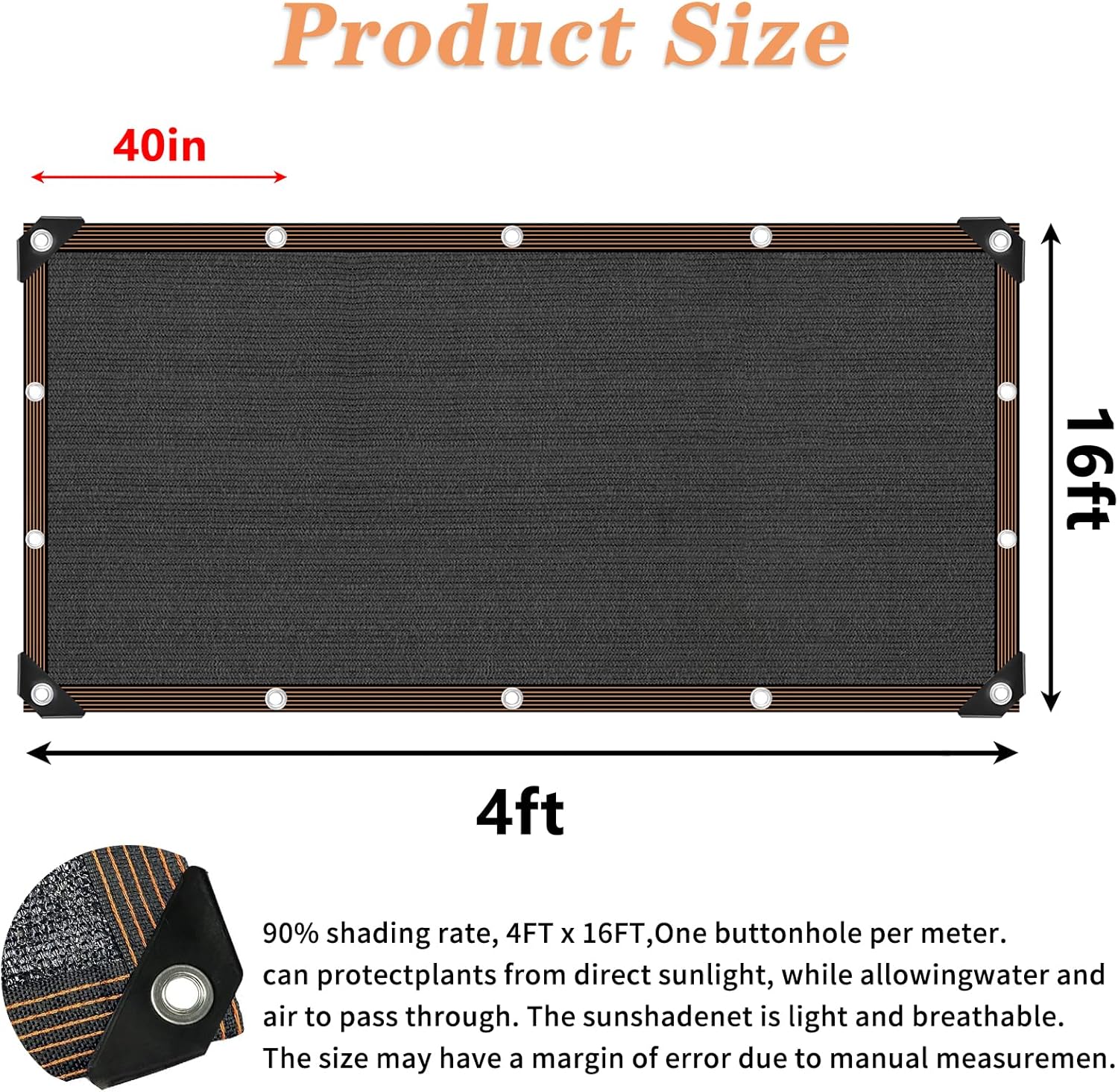 QLOFEI 4x16 FT Shade Cloth with Grommets, 90% Sun Shades Outdoor Patio Mesh Tarp, Easier to Hang Sun Protection Neting Cover -for Garden Greenhouse Pergola Lawn Kennel Chicken Coop