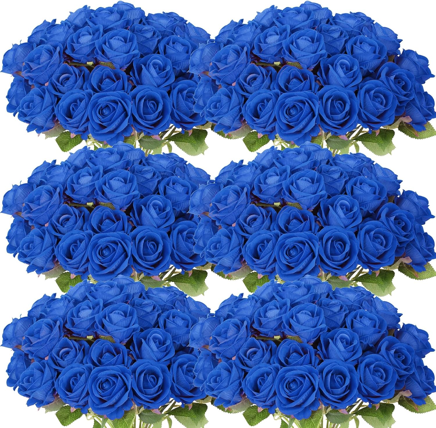 55 PCS Fake Roses Artificial Flowers Bulk, Blue Roses Bridal Bouquet Silk Faux Rose with Stems for Wedding Flowers Decoration, Valentine's Day, Bridal Bouquet, Anniversary,Home Decor(55PCS, Blue)