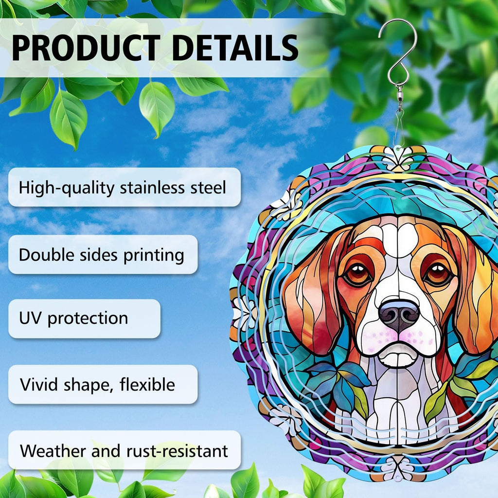 Beagle Yard and Garden Wind Spinner, Unique 3D Hanging Beagle Wind Spinner