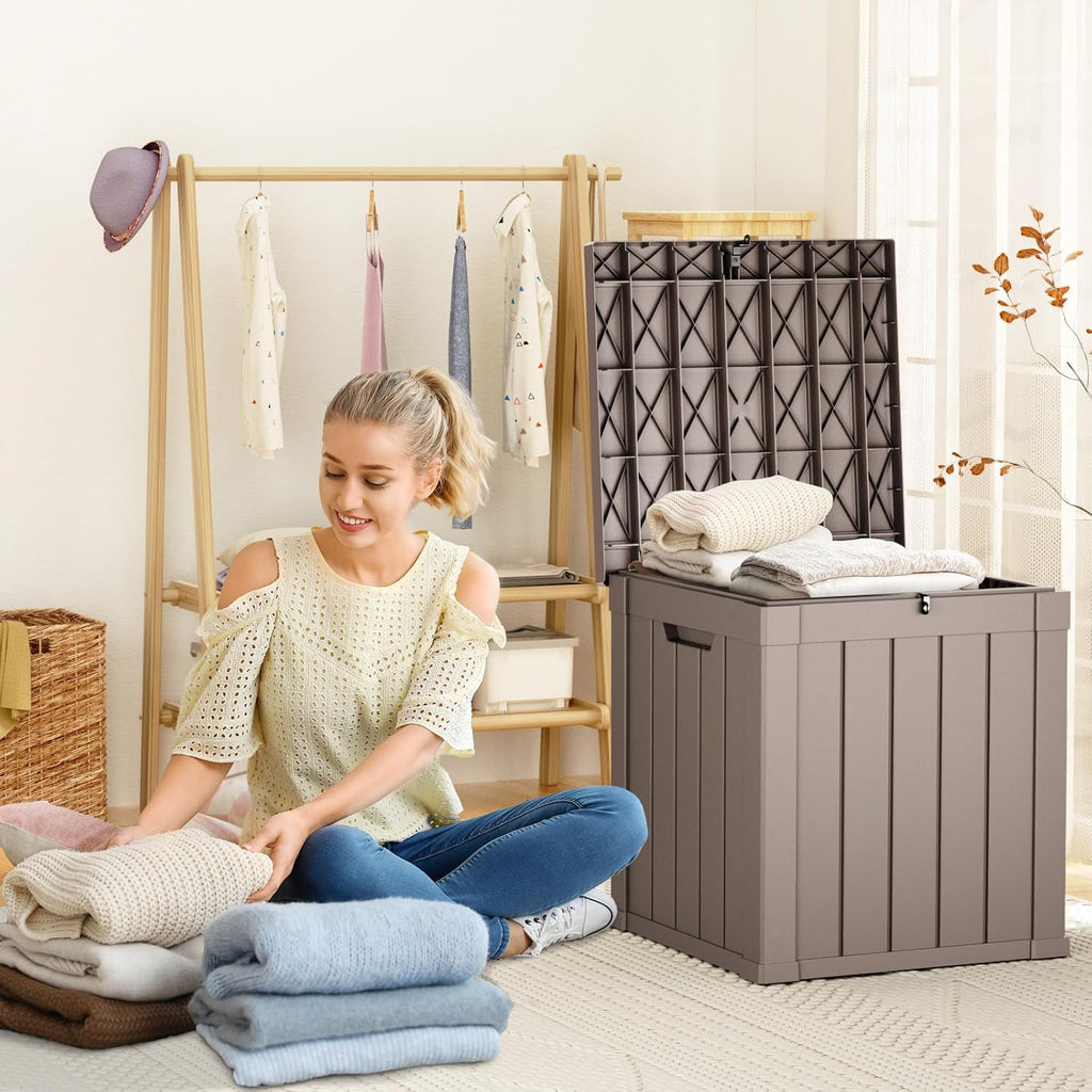 40 Gallon Resin Deck Box, Lockable Patio Outdoor Storage Box for Furniture, Garden Tools and Tools Storage, Waterproof Outside Storage Boxes - Grey