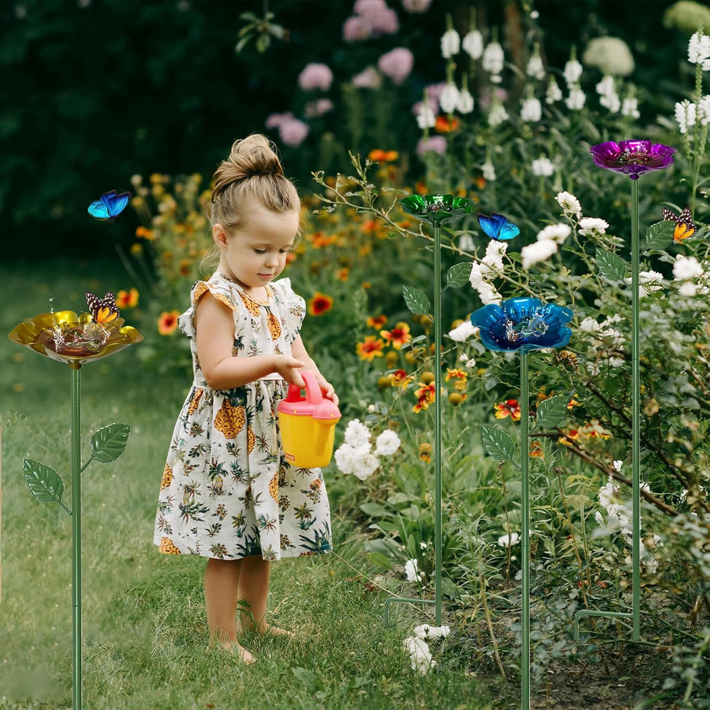 4 Packs Metal Bee Watering Station,Bee Water Feeder for Garden with 20 Marbles for Outdoor Decor,Decorative Water Feeder to Attract Pollinators(Red,Green,Blue,Yellow)