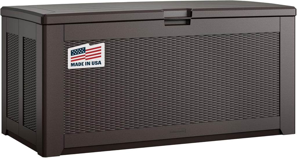 Rubbermaid Extra Large Resin Outdoor Storage Deck Box (134 Gal), Weather Resistant, Brown, Deck Organization for Home/Backyard/Pool Chemicals/Toys/Garden Tools/Porch/Patio Cushions