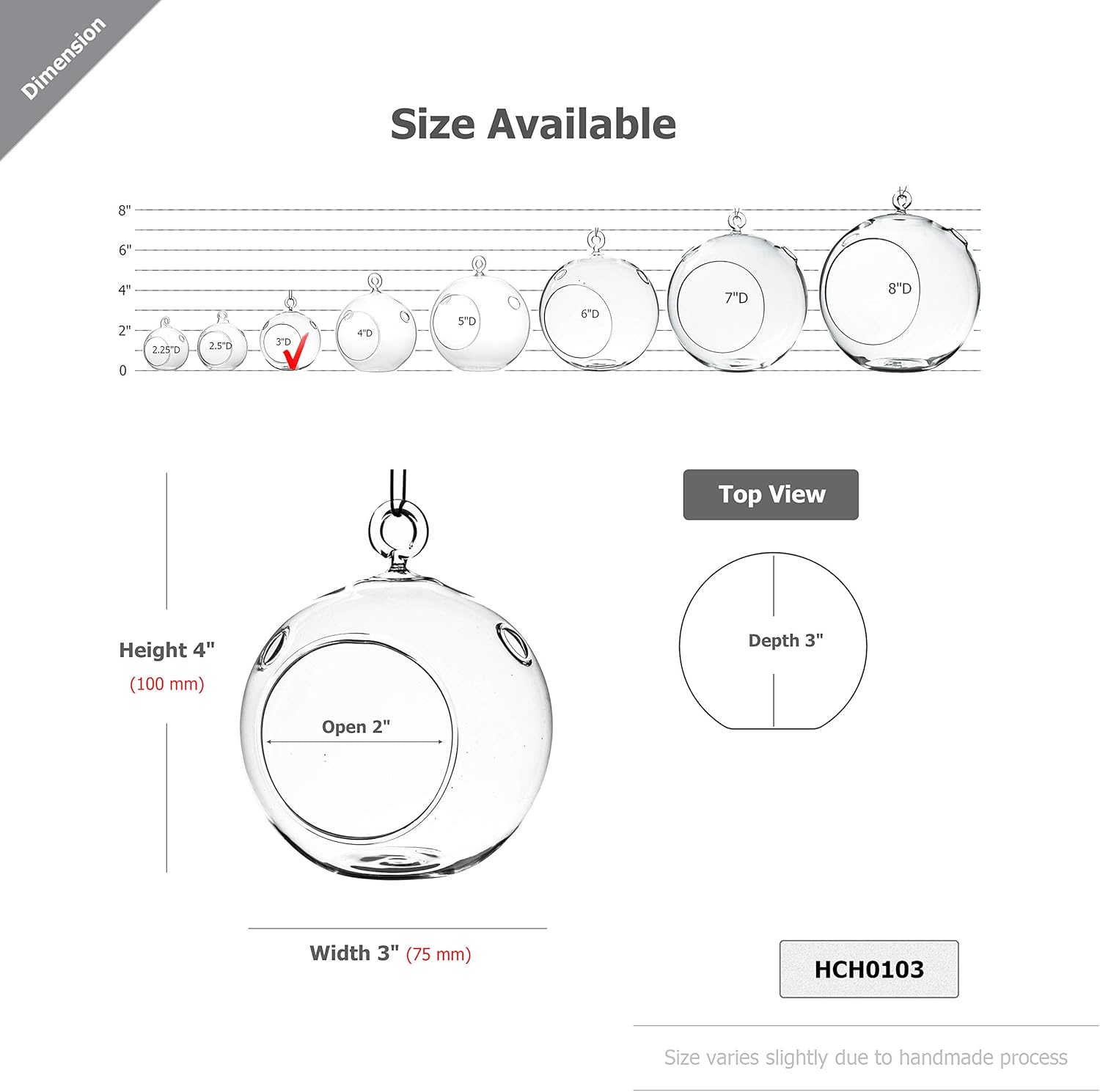 WGV Hanging Terrarium Globe, Width 3", Height 4", DIY Air Succulent Planter, Clear Glass Vase Orb with Flat Bottom, Candle Holder for Windowsill Outdoor Garden Decor, 6 Pieces Bulk