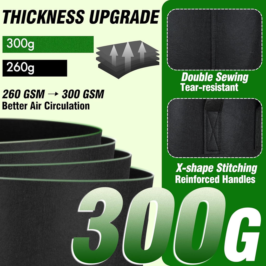 PHYEX 12-Pack 5 Gallon Grow Bags, Heavy Duty Fabric Pots with Handles, Reusable Plant Bags for Vegetable, Herbs & Flowers, BPA-Free, Breathable, Durable