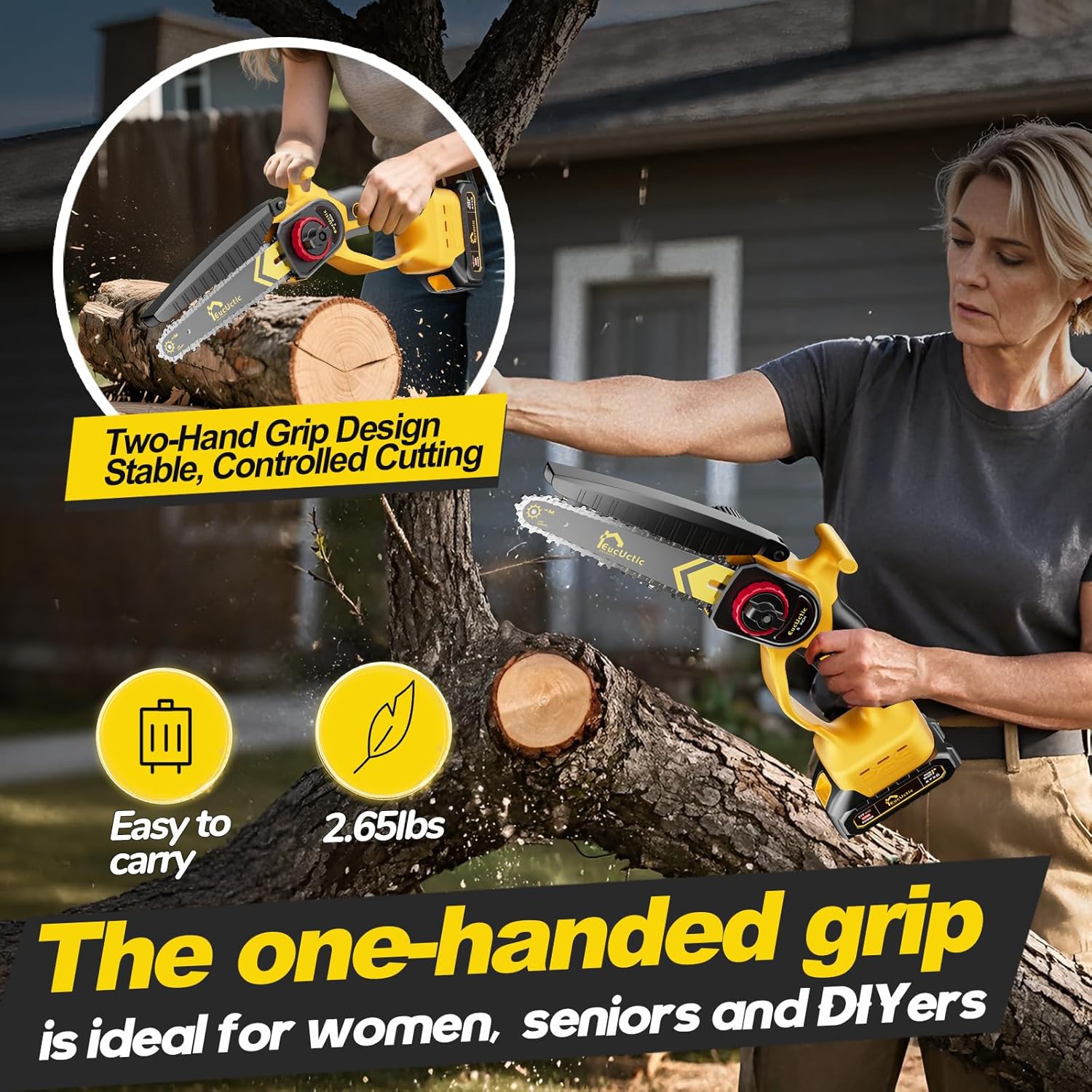 Cordless Electric Chainsaw, 6-Inch Mini Chainsaw 21V with 1 Battery, Battery-Powered Handheld Saw for Tree Trimming & Garden Maintenance