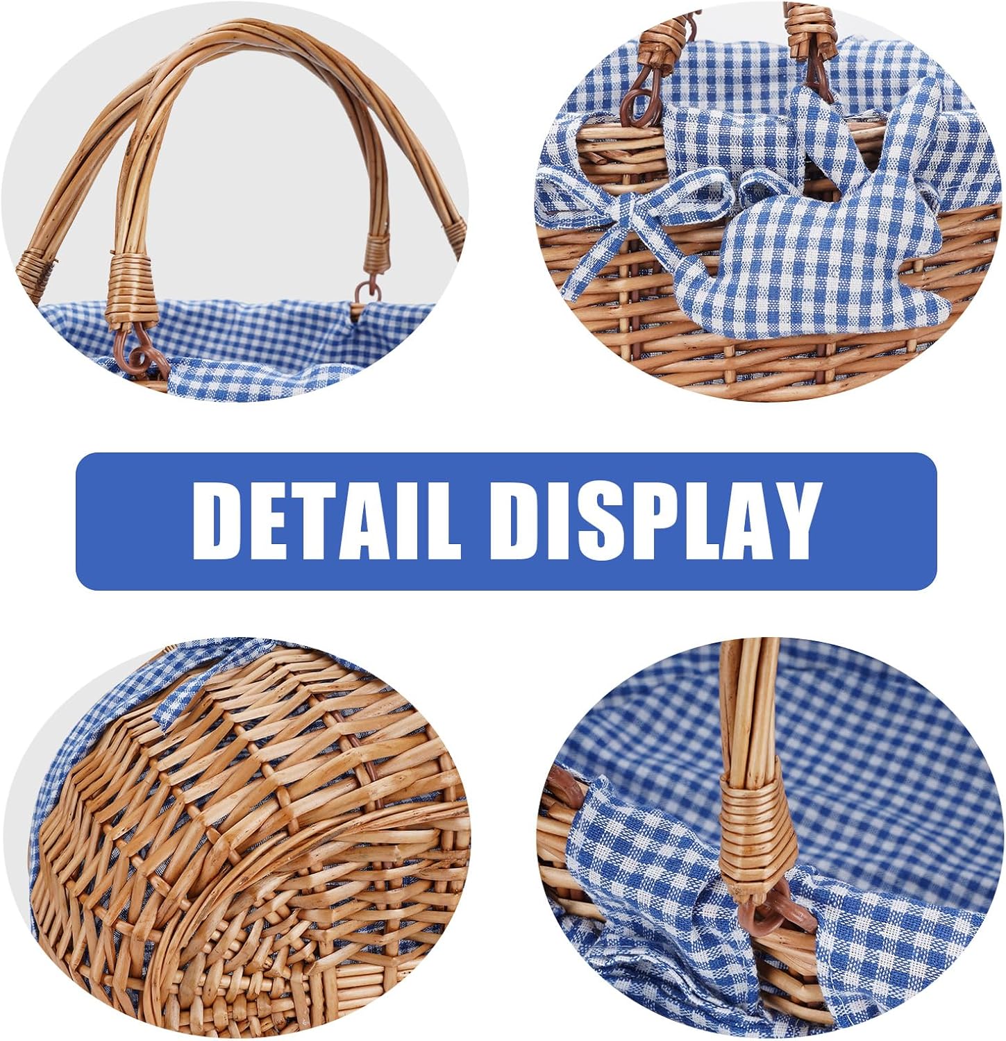 G GOOD GAIN Wicker Picnic Basket with Double Folding Handles,Willow Picnic Hamper,Natural Hand Woven Easter Basket,Easter Eggs and Candy Basket,Bath Toy and Kids Toy Storage,Gift Packing Basket.Blue