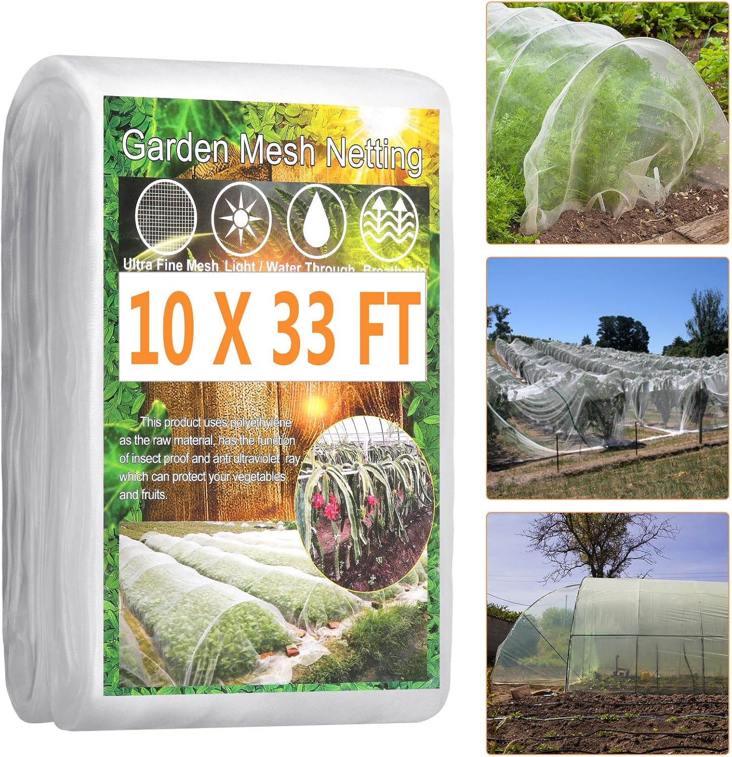 10 X 33FT Garden Mesh Insect Netting Pest Barrier, Garden Bug Netting Plant Mesh for Raised Beds Blueberry Bushes, Figs, Plants, Vegetables Protection