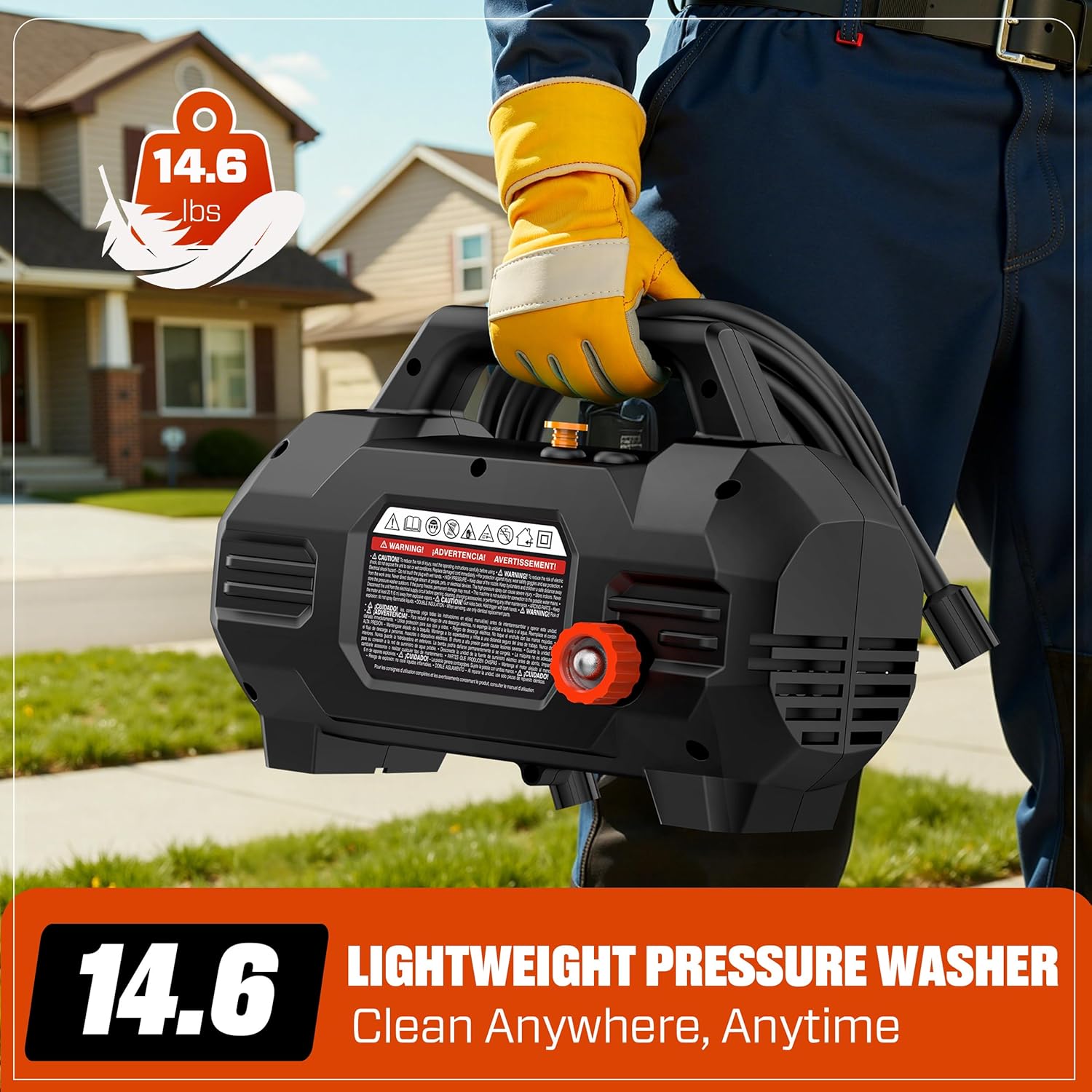 SENIX 13 Amp Electric Pressure Washer - 2100 PSI MAX, 1.2 GPM, Compact with Foam Cannon, Spray Gun, 20-ft Hose, Turbo Nozzle, and 15° Spray Nozzles - Perfect for Cars and Driveways