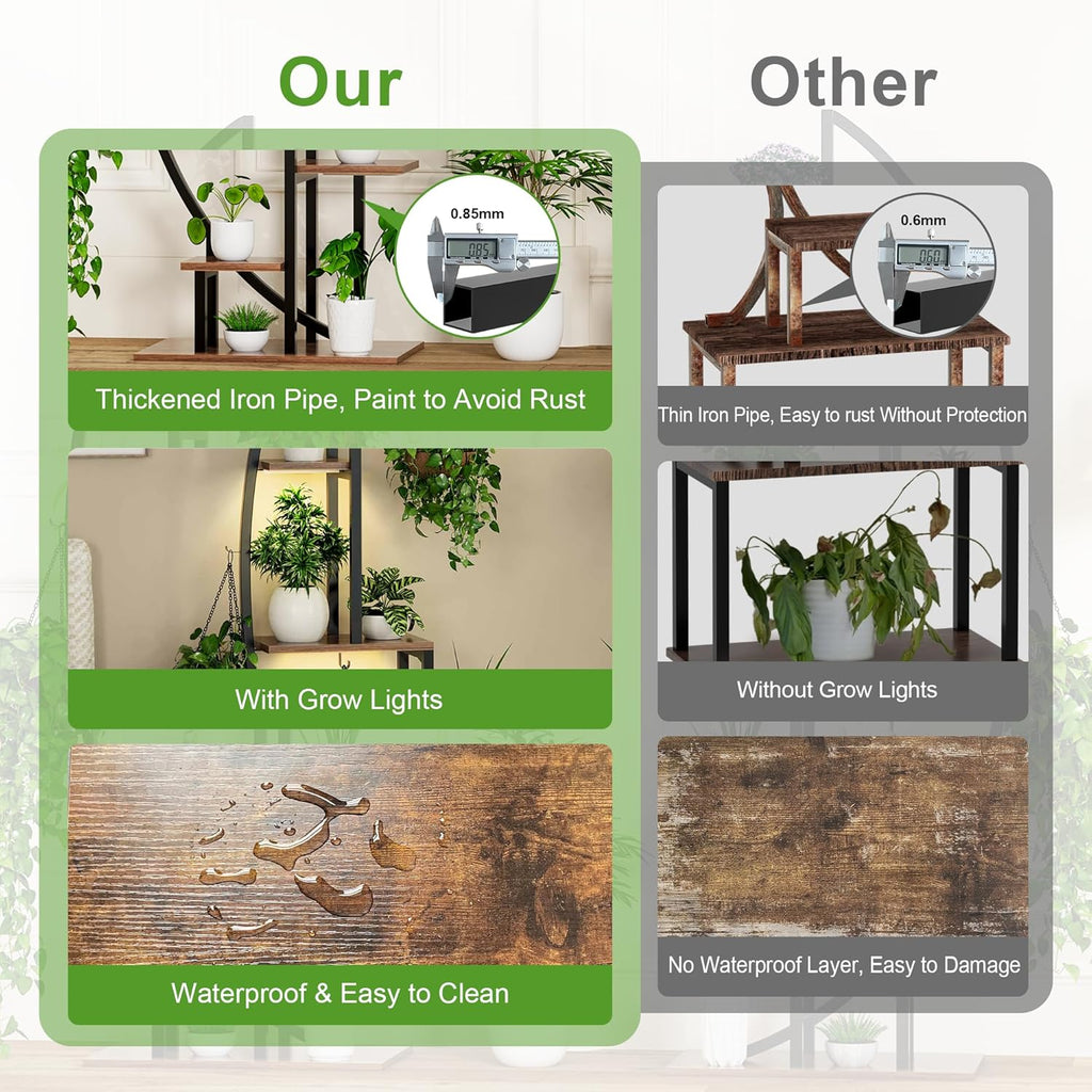 Plant Stand Indoor With Grow Lights, Plant Stand Indoor Tall, Metal Plant Stands Indoor Clearance, Tree Shaped Plant Rack Indoor (BlackMoon)