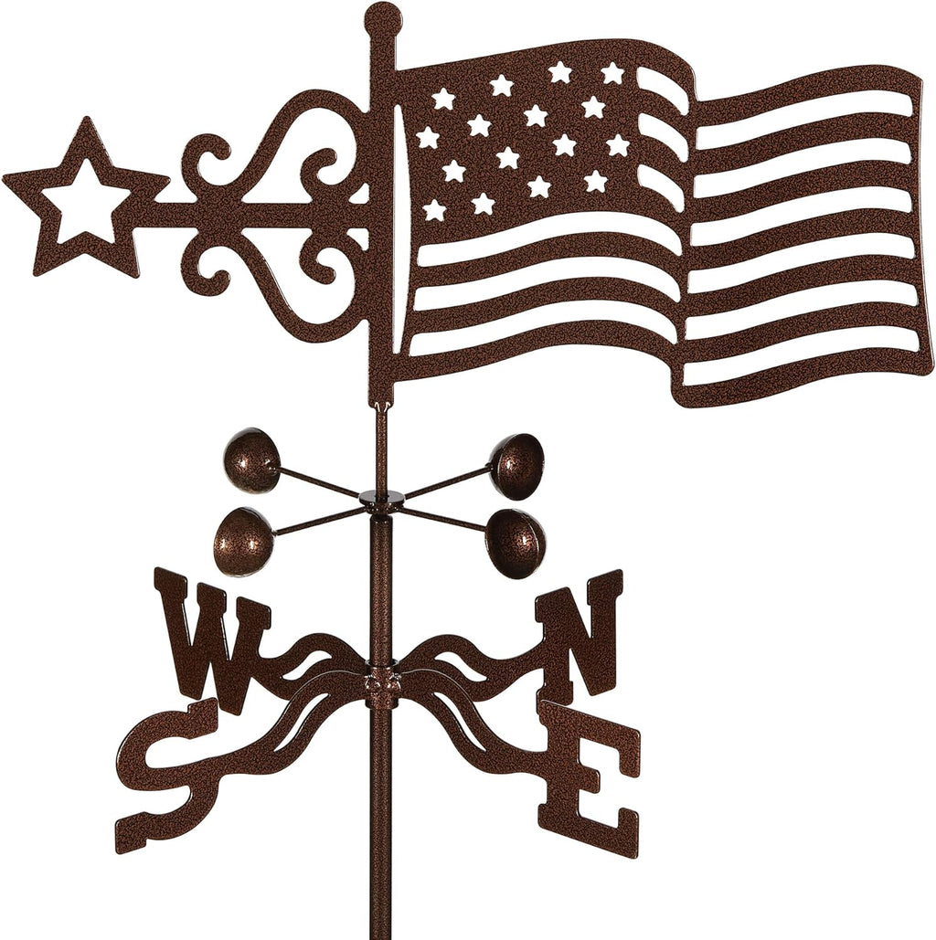 EZ Vane Steel USA Flag Weathervane 21” Height, Includes Metal Roof Mount, Wind Cups & Brackets | Hand-Crafted and Family-Owned, Made in The USA with Triple Powder Coating, Limited