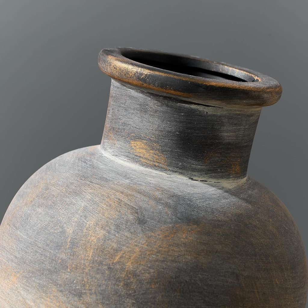 SIDUCAL Ceramic Rustic Farmhouse Vase | 6 Inch Pottery Decorative Flower | Boho | Terracotta Vase for Home Decor Table, Living Room, Bathroom Decoration, Shelf Decor, Mantel, Bronze