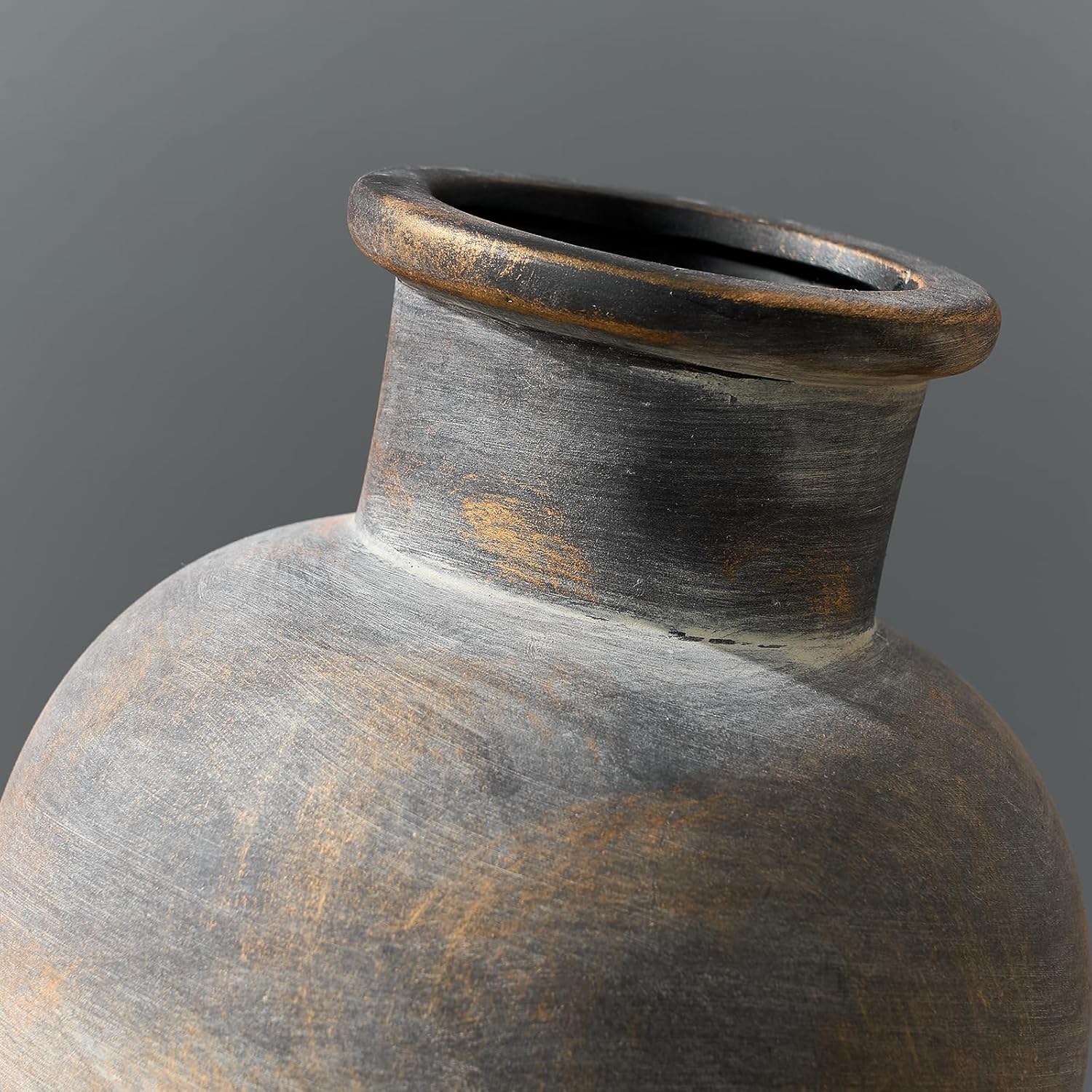 SIDUCAL Ceramic Rustic Farmhouse Vase | 6 Inch Pottery Decorative Flower | Boho | Terracotta Vase for Home Decor Table, Living Room, Bathroom Decoration, Shelf Decor, Mantel, Bronze