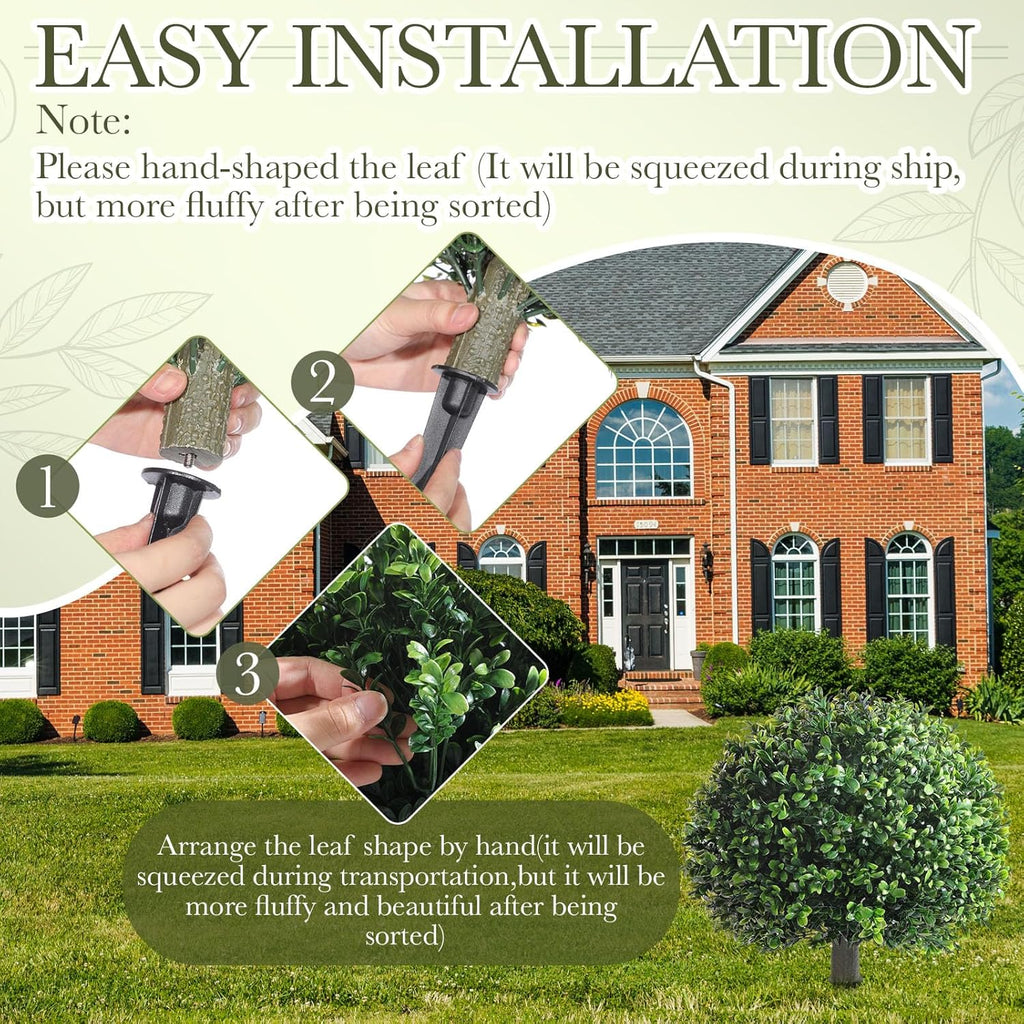 Yunlly 2 Pack 18" Artificial Boxwood Ball Bush Topiary Trees Fake Outdoor Plants, Realistic UV Resistance Faux Shrubs with Spike Greenery Topiary Potted for Front Porch Garden Yard Patio Indoor Decor