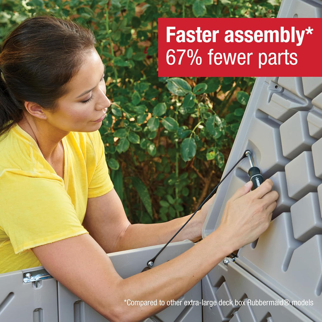 Rubbermaid Extra Large Resin Outdoor Storage Deck Box (134 Gal), Weather Resistant, Gray, Deck Organization for Home/Backyard/Pool Chemicals/Toys/Garden Tools/Porch/Patio Cushions