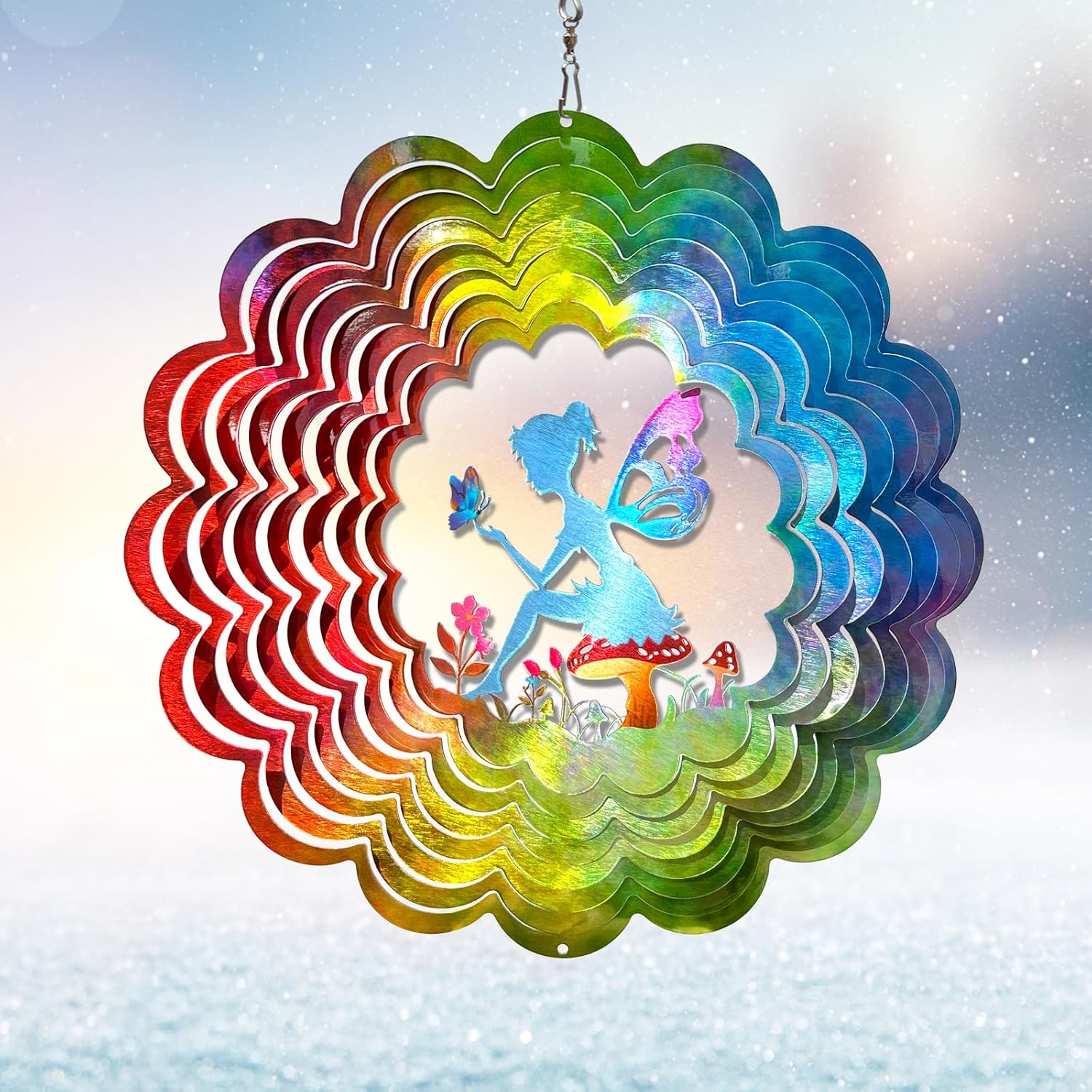 Fairy Wind Spinner - Kinetic Hanging Wind Sculpture | 12-Inch 3D Windcatcher for Garden, Metal Art Yard Decor, Outdoor Ornament & Lovely Gifts for Mother, Wife, Daughter, Girls & Women